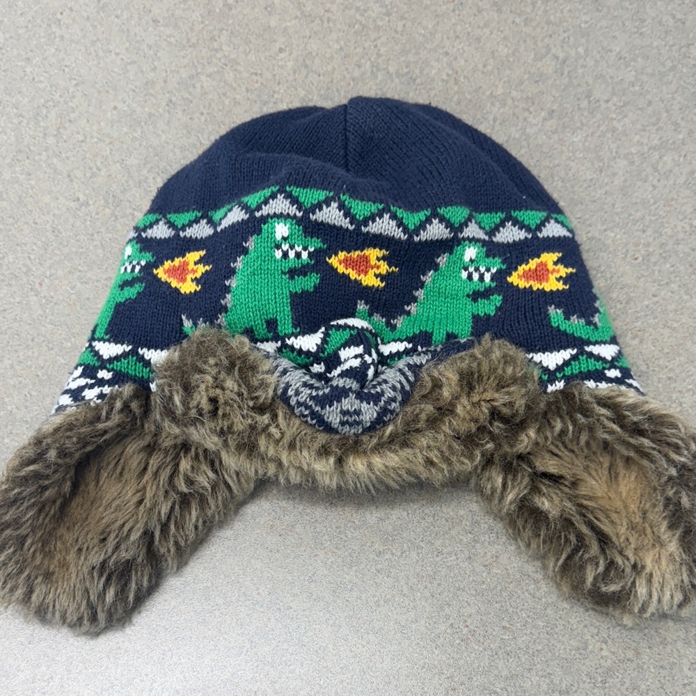 Hanna Andersson Navy Dinosaur Hat with Faux Fur